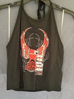 Harley-Davidson Black Haulter Tee with Red and White Winged Graphic